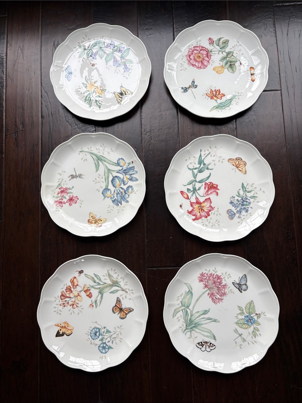 Lenox White Porcelain Classic Butterfly Meadow Dinner Plates - 11 inch Set of 6